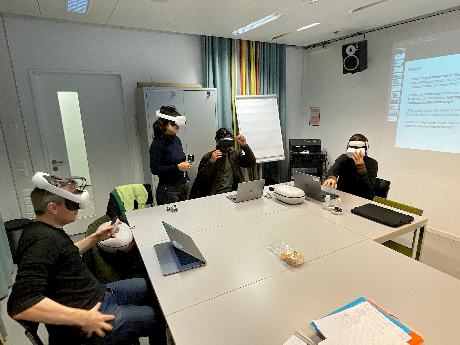 The research team in the middle of the virtual landslide