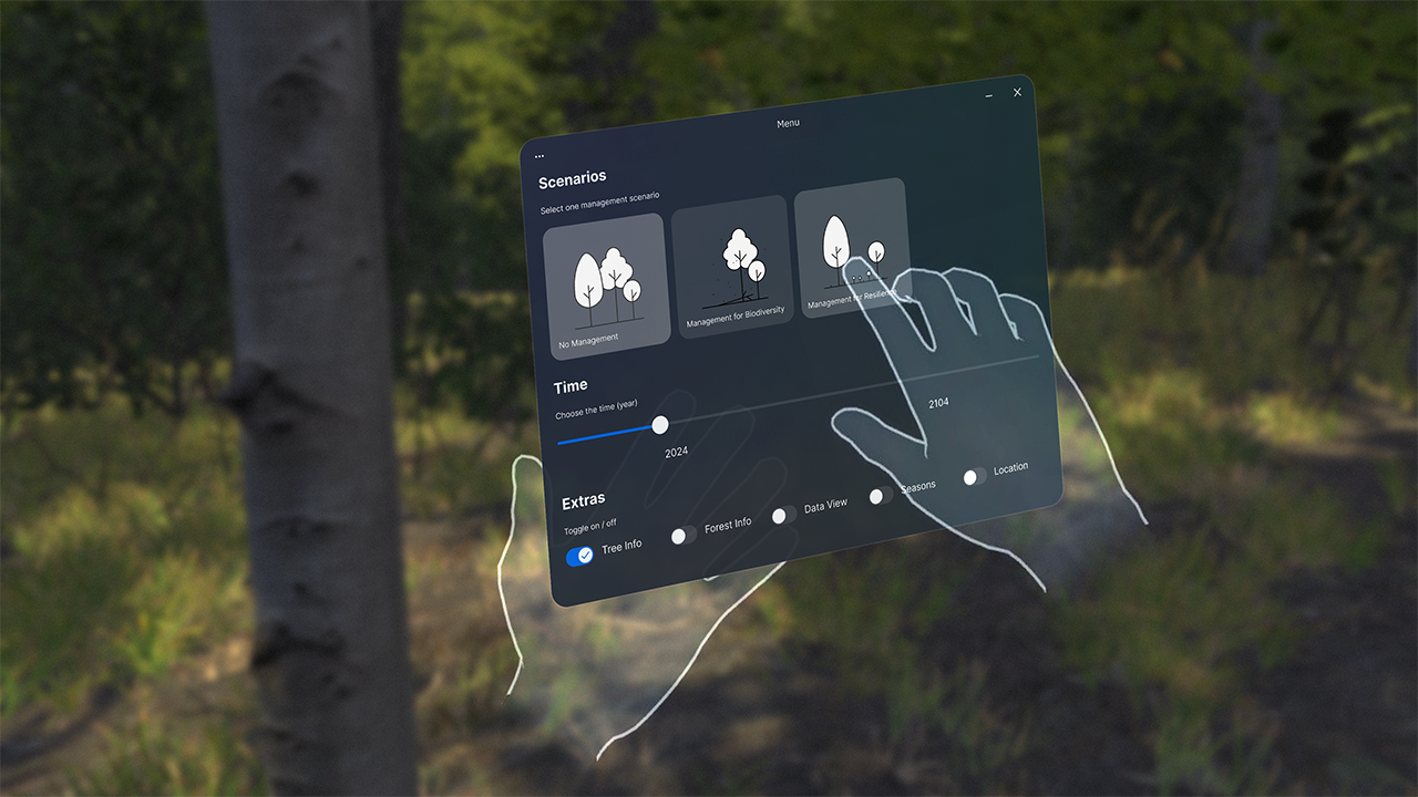 Konzept Visualisierung des überarbeiteten Hand-Menüs zur Steuerung der virtuellen Wald-Umgebung