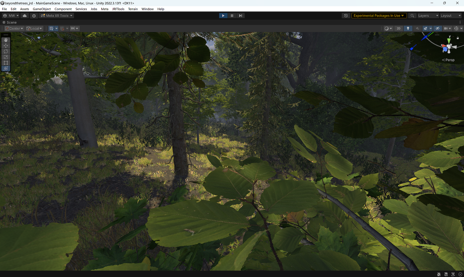 Prozess-Screenshot: Programmatischer Aufbau der virtuellen Waldumgebung im Programm Unity