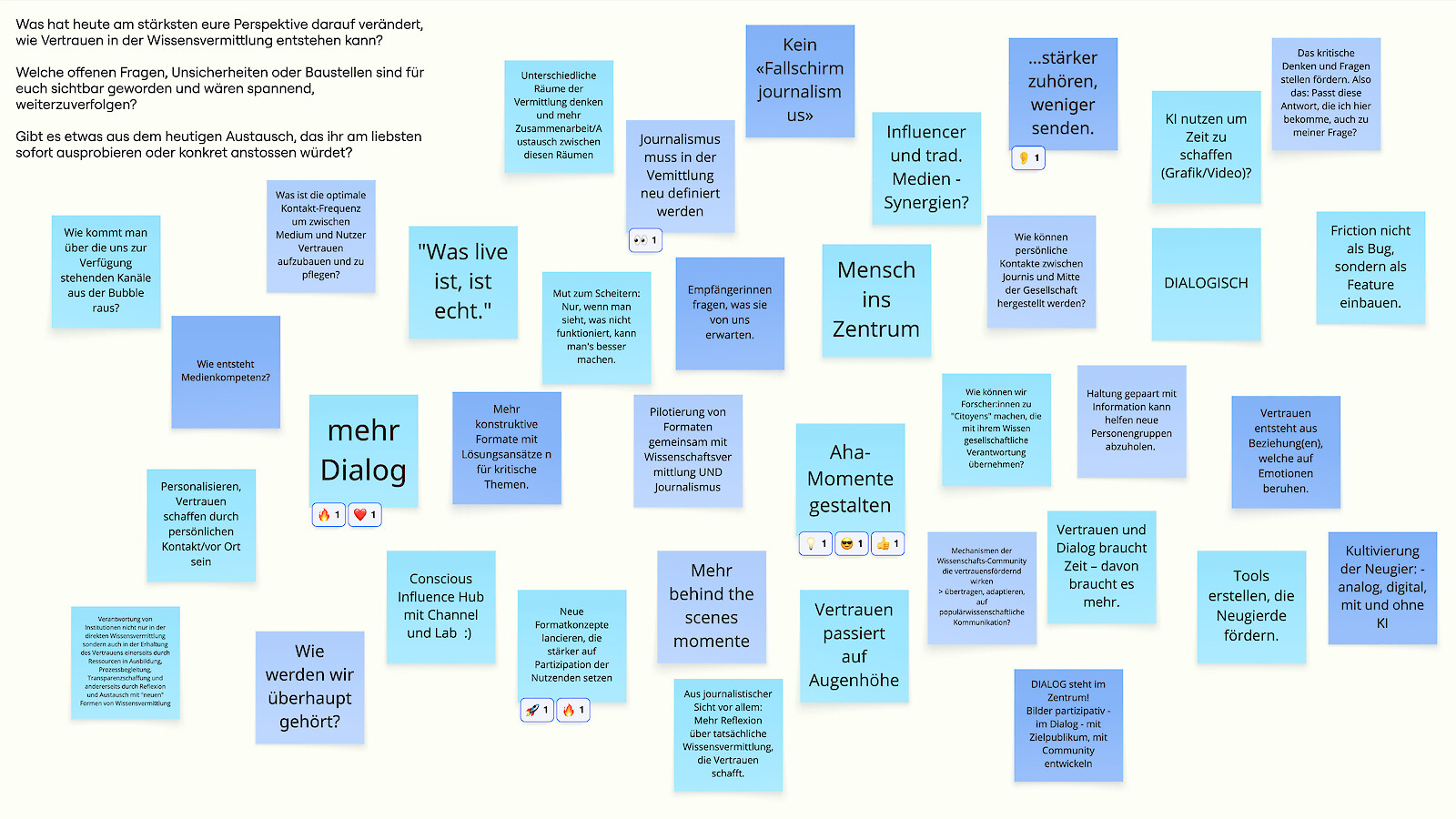 Screenshot: Takeaways from the online workshop on the Miro board